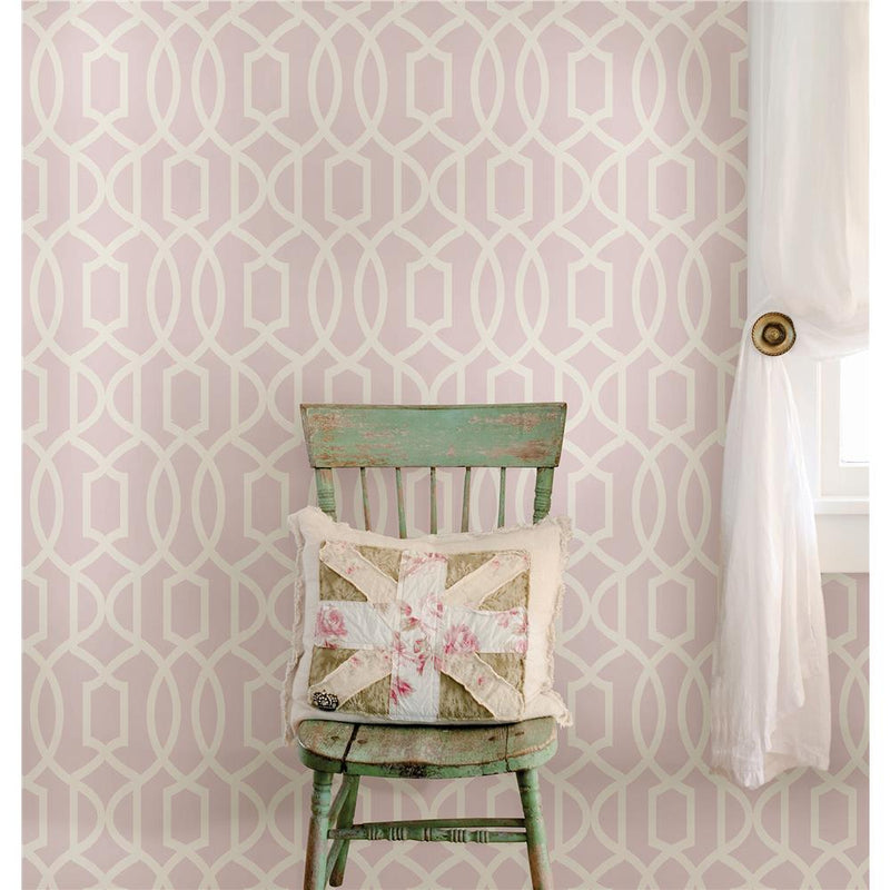 Tapet din vinil cu model geometric Pink Grand Trellis